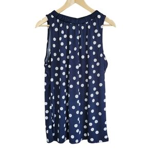 The Limited Sleeveless Top Womens L Navy Blue & Polka Dot